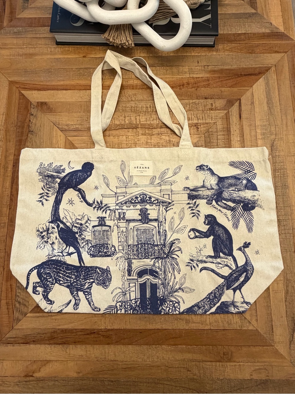 Sézane Exotic Animal & Bird Print Canvas Tote
